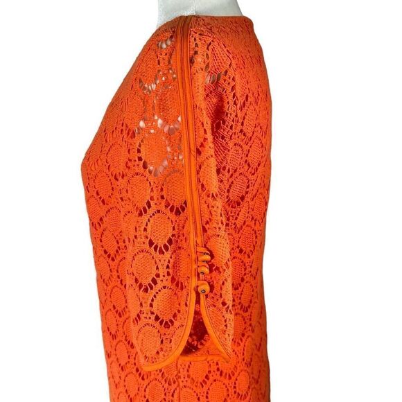 Trina Turk Crochet Orange overlay Shift Dress Size 8 Spring Summer women’s Mediu - Picture 5 of 14